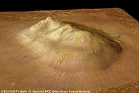La 'cara de Marte' en vista de perspectiva, por la Mars Express, 2006.