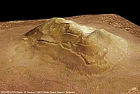 La 'cara de Marte' en vista de perspectiva y ángulo opuesto, por la Mars Express, 2006.